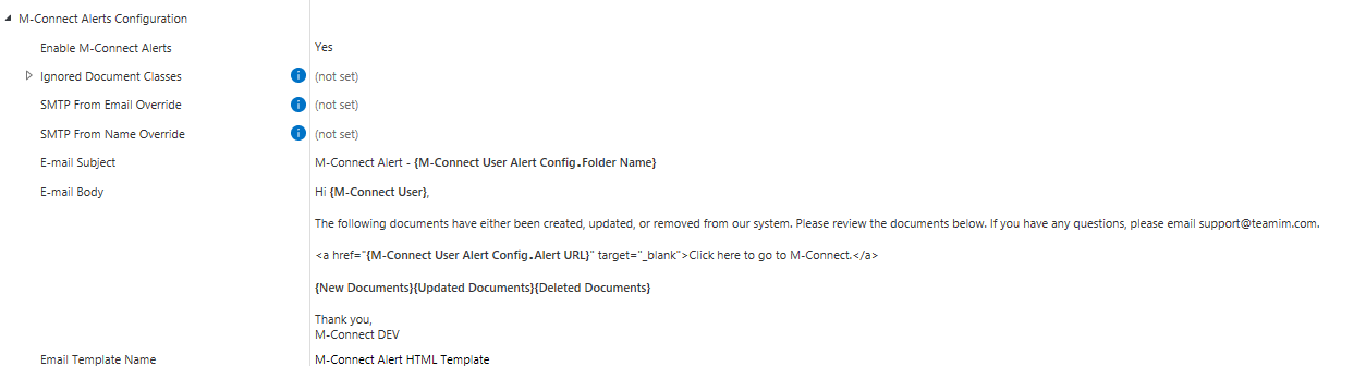 M-Connect Alerts Configuration
