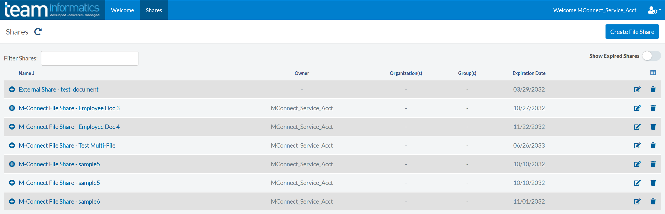 File Share Listing Page