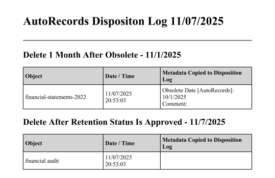 Formatted Disposition Log
