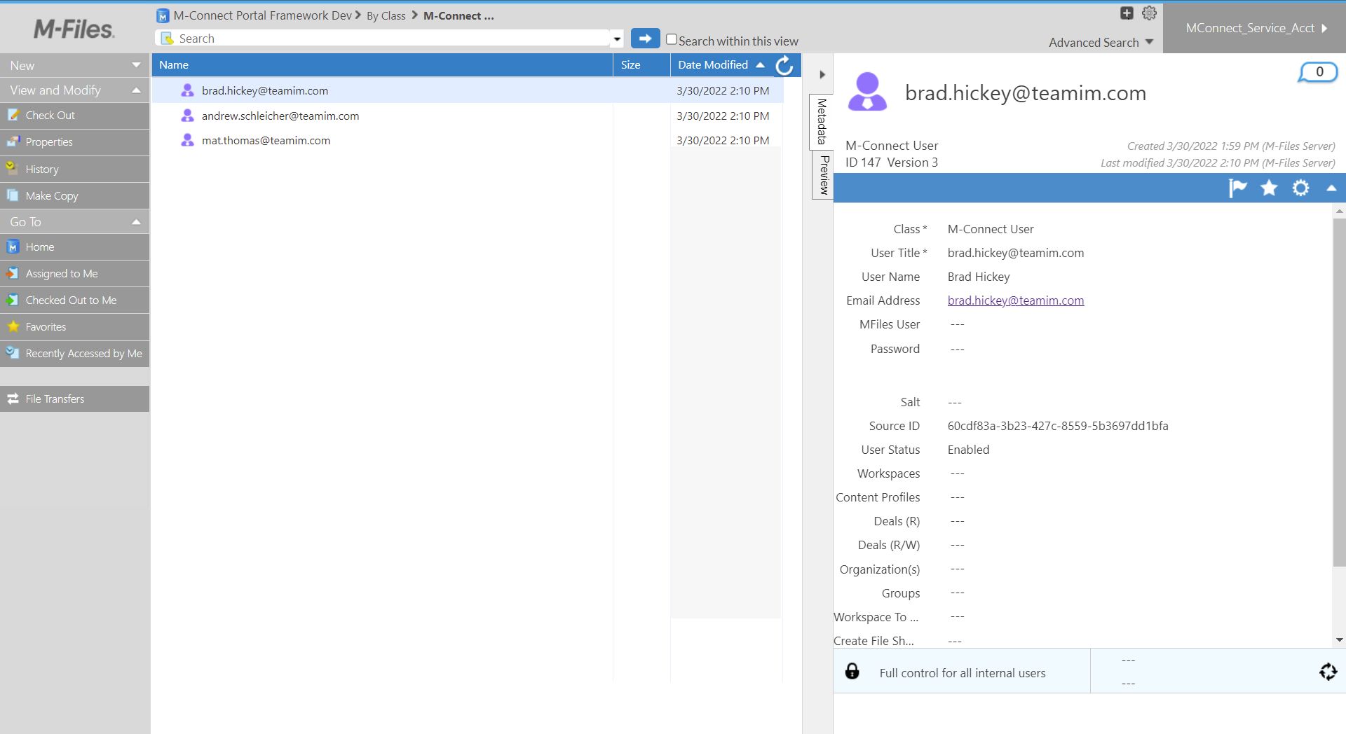 M-Connect User objects