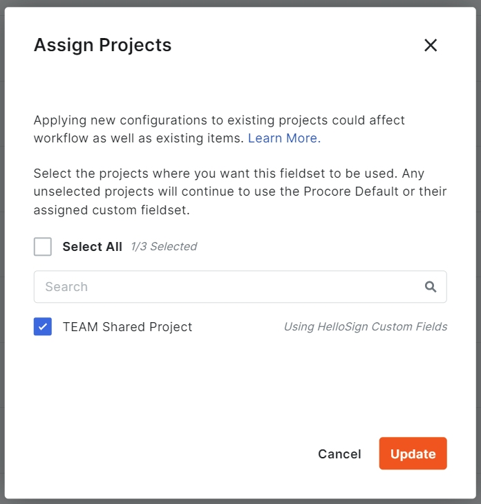 Assign Fieldset to Projects