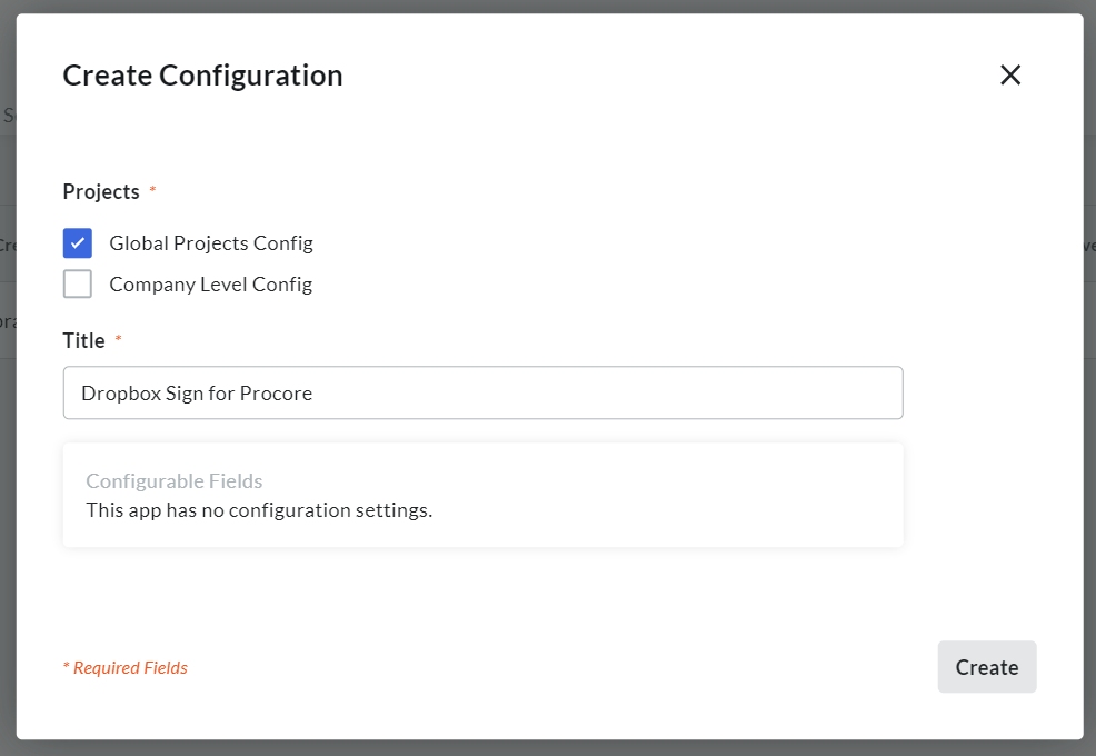 Create Configurations Window