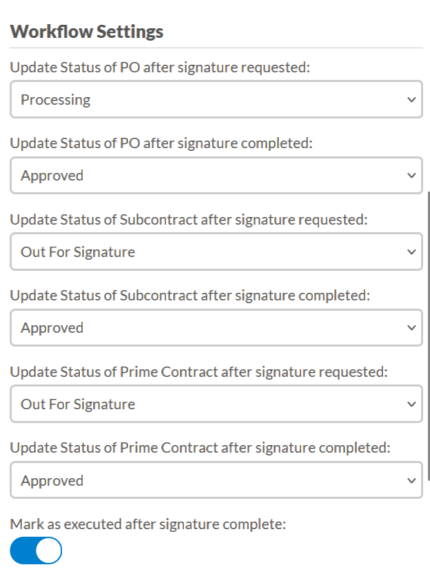 Workflow Settings