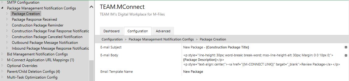 E-Mail Template Config
