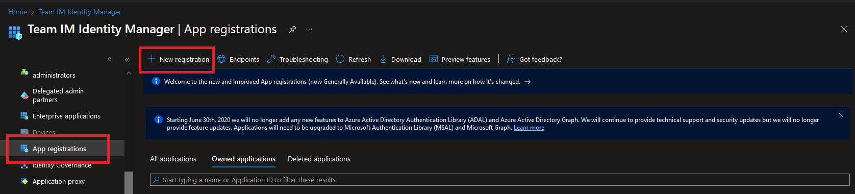 App Registration Link